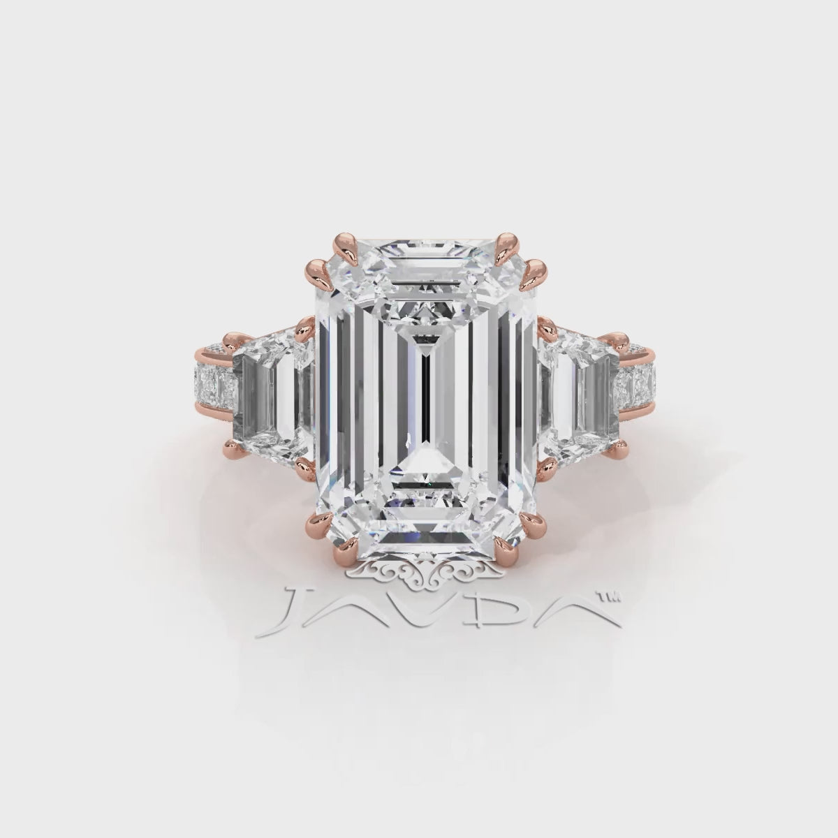 3 Stone Emerald Lab Grown Diamond Engagement Ring IGI 14k White Gold 6.57 Ctw.